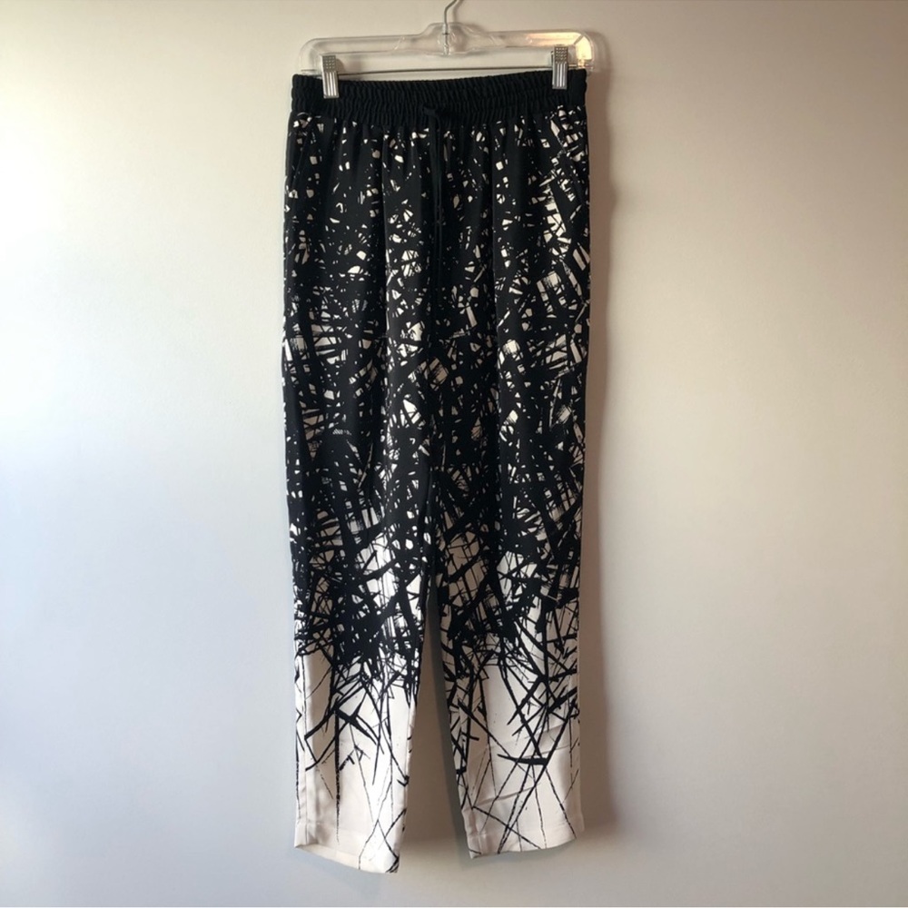 Yigal Azrouel Black and Cream Abstract Printed Silk Pants 4